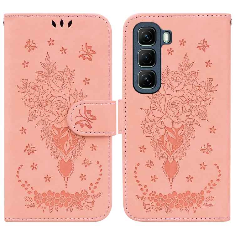 Butterfly Rose Embossed Leather Phone Case, For Infinix Note 50 Pro+, For Infinix Note 50 4G / Note 50 Pro 4G, For Infinix Hot 50 Pro 4G, For Infinix Hot 50i / Smart 9, For Infinix Hot 50 Pro+ 4G, For Infinix Hot 50 4G, For Infinix Hot 50 5G�����������...