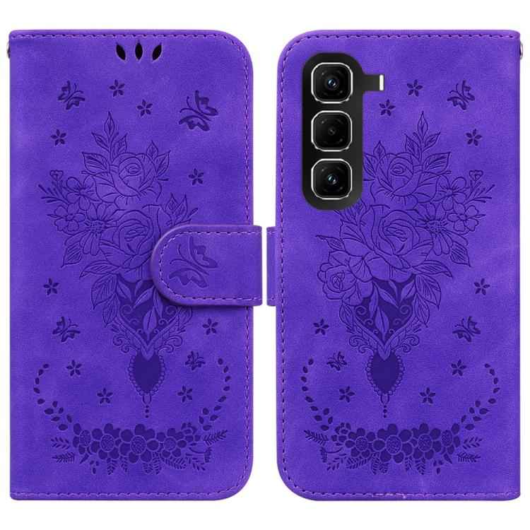 Butterfly Rose Embossed Leather Phone Case, For Infinix Note 50 Pro+, For Infinix Note 50 4G / Note 50 Pro 4G, For Infinix Hot 50 Pro 4G, For Infinix Hot 50i / Smart 9, For Infinix Hot 50 Pro+ 4G, For Infinix Hot 50 4G, For Infinix Hot 50 5G�����������...