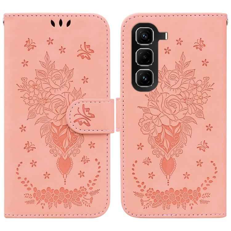 Butterfly Rose Embossed Leather Phone Case, For Infinix Note 50 Pro+, For Infinix Note 50 4G / Note 50 Pro 4G, For Infinix Hot 50 Pro 4G, For Infinix Hot 50i / Smart 9, For Infinix Hot 50 Pro+ 4G, For Infinix Hot 50 4G, For Infinix Hot 50 5G�����������...