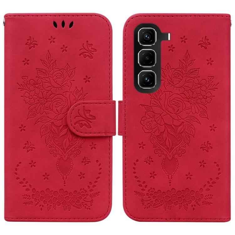 Butterfly Rose Embossed Leather Phone Case, For Infinix Note 50 Pro+, For Infinix Note 50 4G / Note 50 Pro 4G, For Infinix Hot 50 Pro 4G, For Infinix Hot 50i / Smart 9, For Infinix Hot 50 Pro+ 4G, For Infinix Hot 50 4G, For Infinix Hot 50 5G�����������...