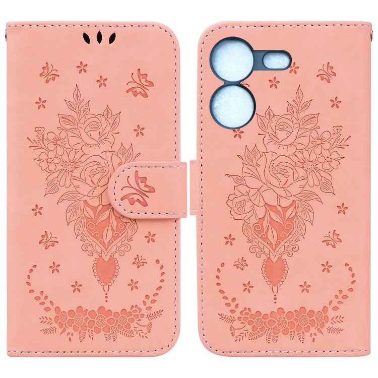 Butterfly Rose Embossed Leather Phone Case, For Tecno Camon 20 Pro 4G, For Tecno Pova 5, For Tecno Spark 10 5G, For Tecno Spark 10 Pro, For Tecno Spark 10 / Spark 10C