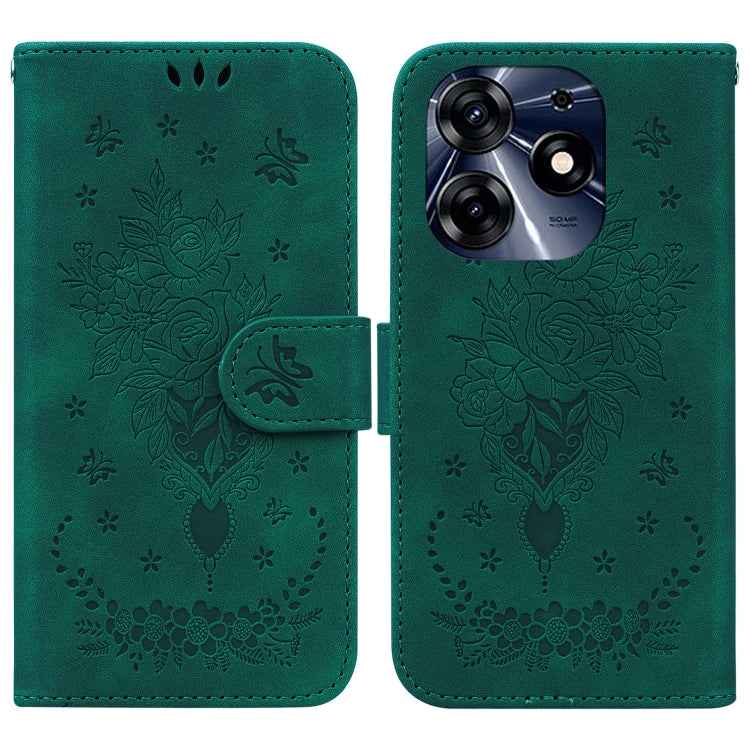Butterfly Rose Embossed Leather Phone Case, For Tecno Camon 20 Pro 4G, For Tecno Pova 5, For Tecno Spark 10 5G, For Tecno Spark 10 Pro, For Tecno Spark 10 / Spark 10C