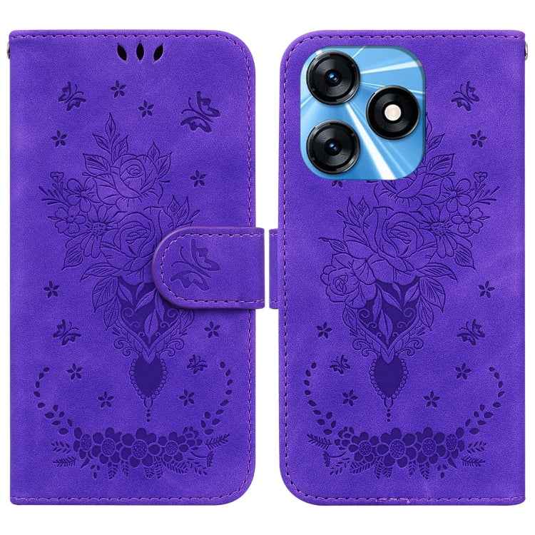 Butterfly Rose Embossed Leather Phone Case, For Tecno Camon 20 Pro 4G, For Tecno Pova 5, For Tecno Spark 10 5G, For Tecno Spark 10 Pro, For Tecno Spark 10 / Spark 10C