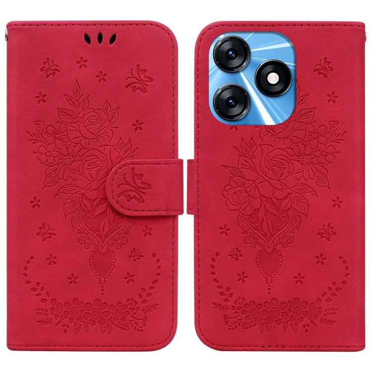 Butterfly Rose Embossed Leather Phone Case, For Tecno Camon 20 Pro 4G, For Tecno Pova 5, For Tecno Spark 10 5G, For Tecno Spark 10 Pro, For Tecno Spark 10 / Spark 10C