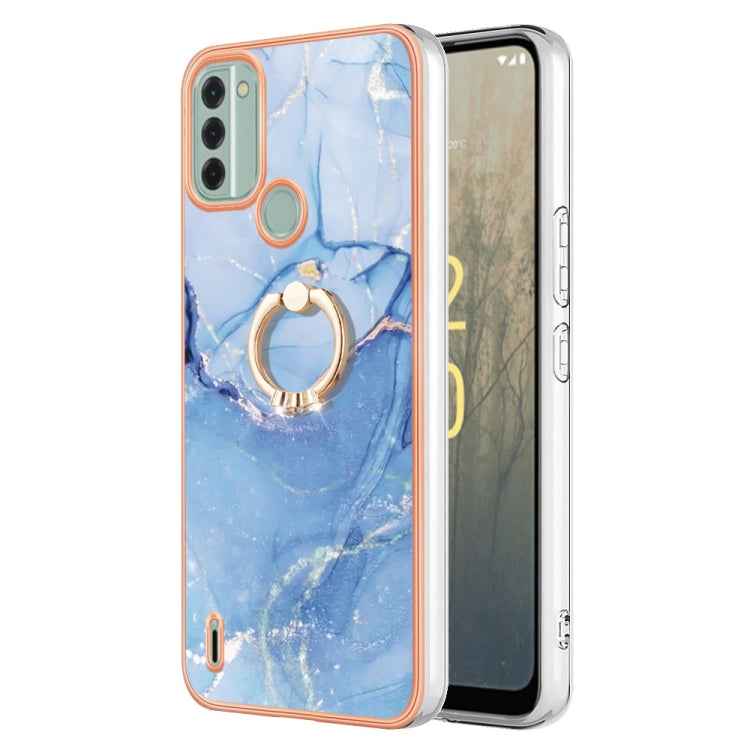 Electroplating Marble Dual-side IMD Phone Case with Ring, For Nokia C12, For Nokia C31