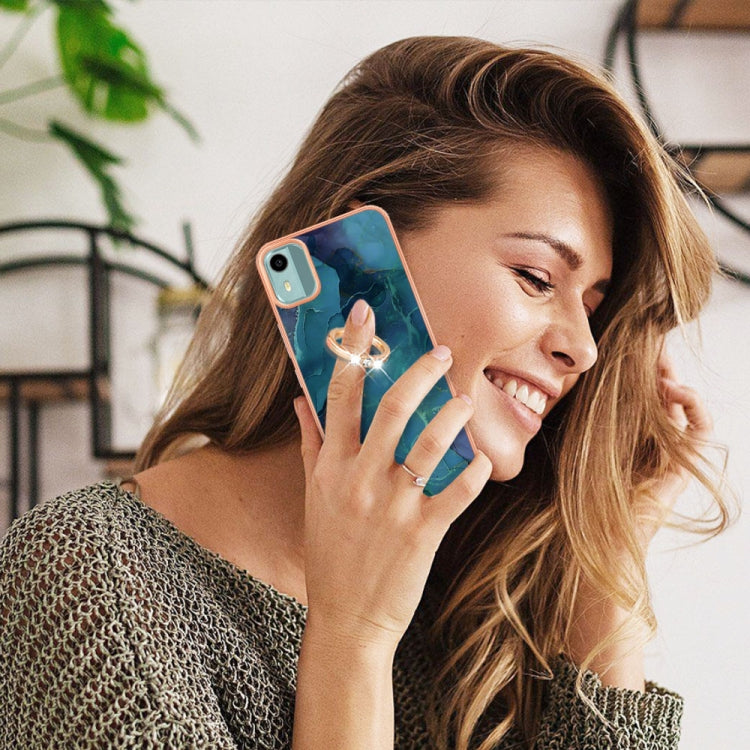 Electroplating Marble Dual-side IMD Phone Case with Ring, For Nokia C12, For Nokia C31