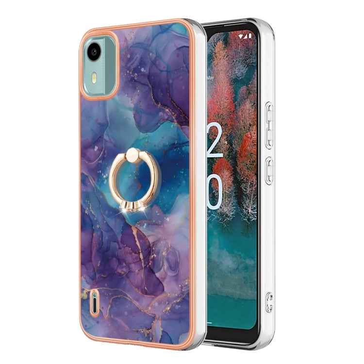 Electroplating Marble Dual-side IMD Phone Case with Ring, For Nokia C12, For Nokia C31