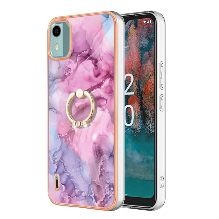 Electroplating Marble Dual-side IMD Phone Case with Ring, For Nokia C12, For Nokia C31