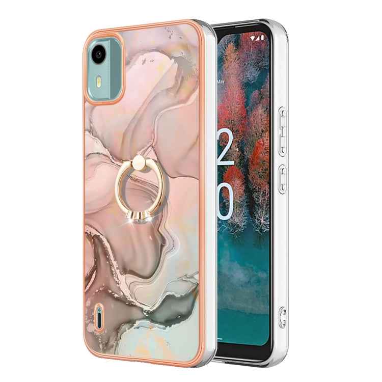 Electroplating Marble Dual-side IMD Phone Case with Ring, For Nokia C12, For Nokia C31