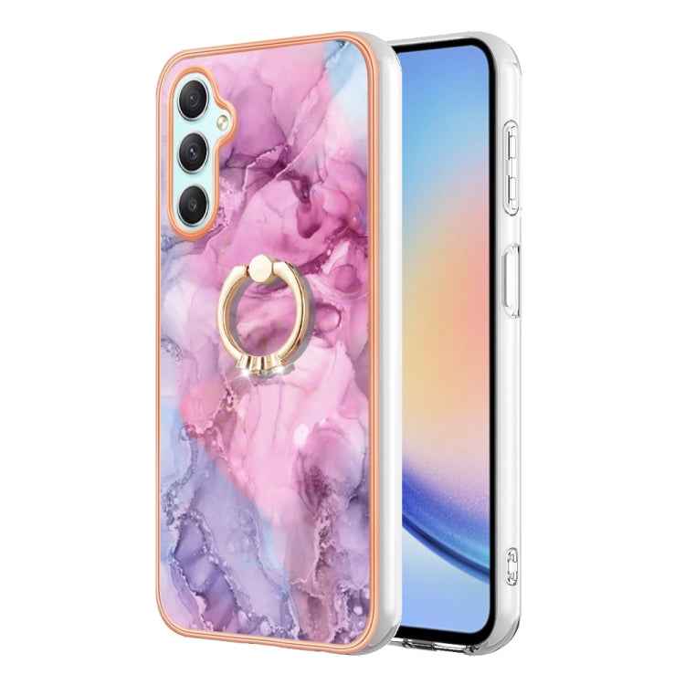 Electroplating Marble Dual-side IMD Phone Case with Ring, For Samsung Galaxy A25 5G, For Samsung Galaxy S23 FE 5G, For Samsung Galaxy A24 4G, For Samsung Galaxy A04e