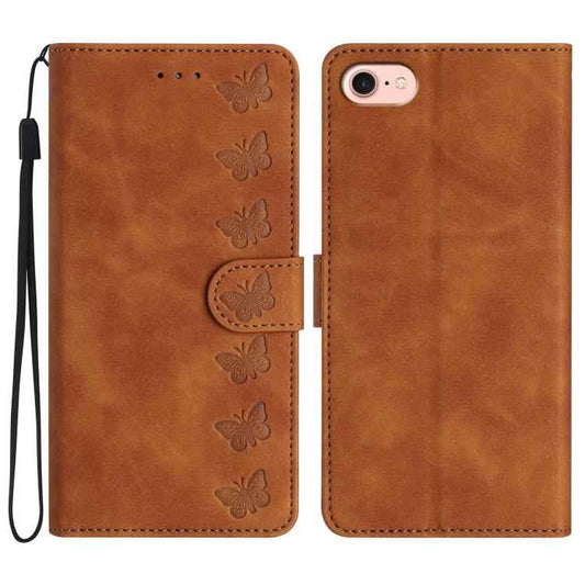 Seven Butterflies Embossed Leather Phone Case, For iPhone 16e / 17e, For iPhone 17 Pro Max, For iPhone 17 Pro, For iPhone 17, For iPhone Air, For iPhone 16 Pro Max, For iPhone 16 Pro, For iPhone 16 Plus