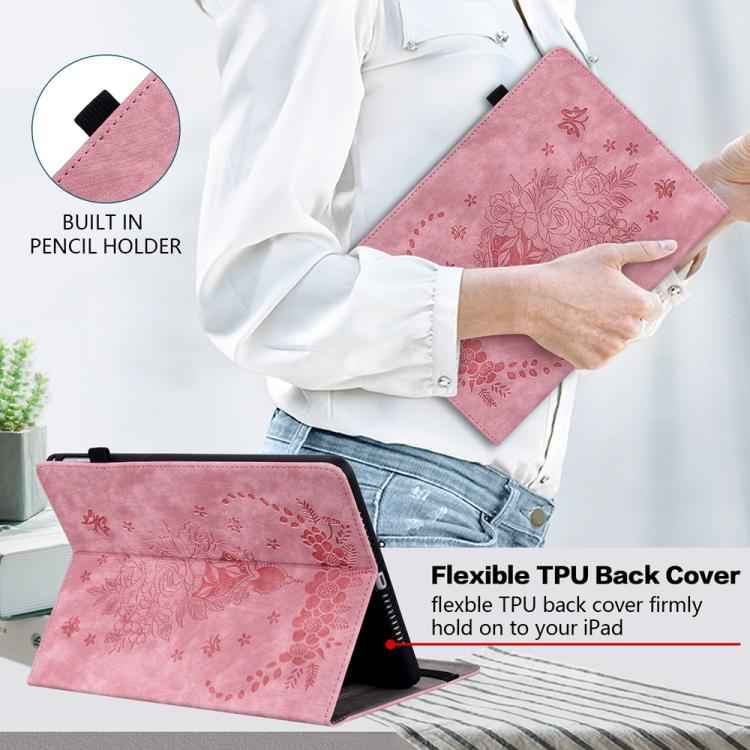 Butterfly Rose Embossed Leather Tablet Case, For Huawei MatePad Mini 2025, For Huawei MatePad Pro 11 2022, For Huawei MatePad SE 10.4, For Huawei MatePad Pro 10.8 2021 / 2018, For Huawei MatePad T 10s/Enjoy Tablet 2, For Huawei MediaPad M5 Lite / C5 10.1