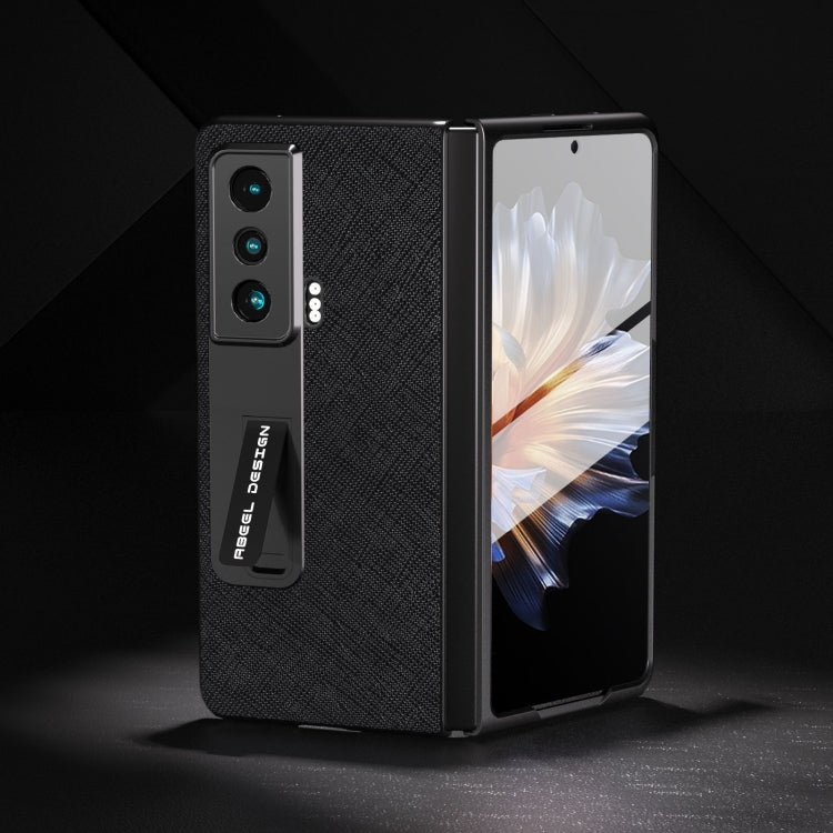 Integrated Cross Texture Genuine Leather Phone Case with Holder