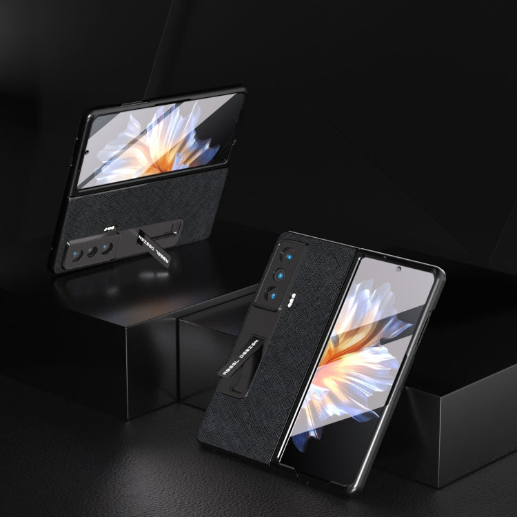 Integrated Cross Texture Genuine Leather Phone Case with Holder