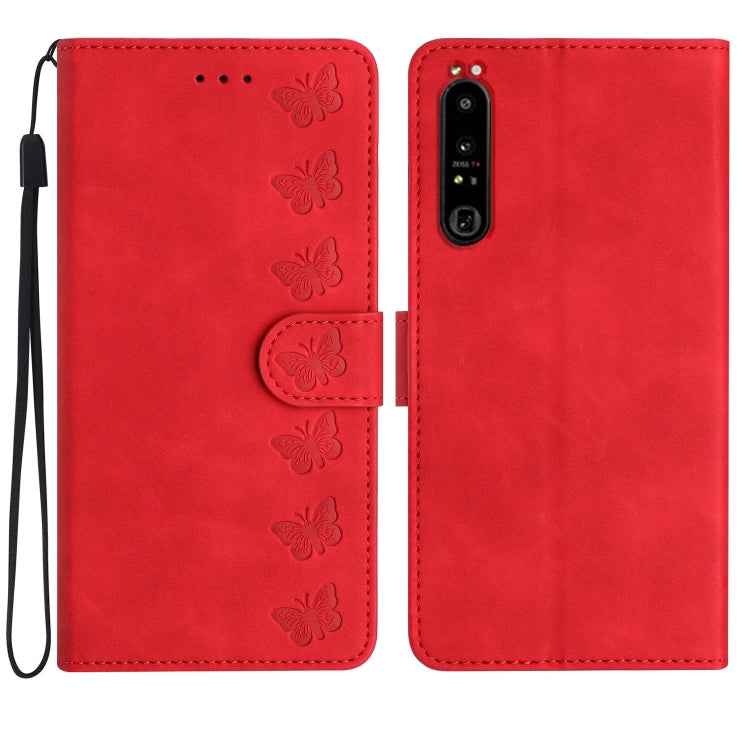 Seven Butterflies Embossed Leather Phone Case, For Sony Xperia 10 VI, For Sony Xperia 1 VI, For Sony Xperia 1 V 2023, For Sony Xperia 10 V 2023, For Sony Xperia 1 IV, For Sony Xperia L4, For Sony Xperia 5, For Sony Xperia L3