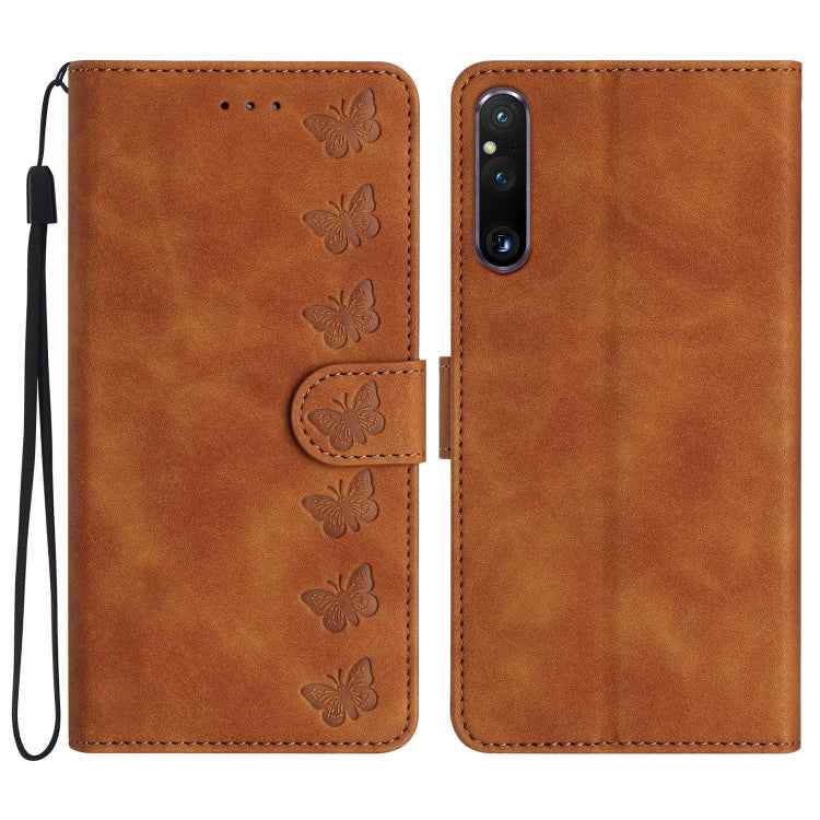 Seven Butterflies Embossed Leather Phone Case, For Sony Xperia 10 VI, For Sony Xperia 1 VI, For Sony Xperia 1 V 2023, For Sony Xperia 10 V 2023, For Sony Xperia 1 IV, For Sony Xperia L4, For Sony Xperia 5, For Sony Xperia L3