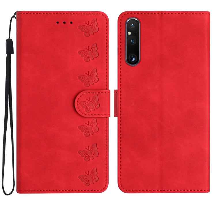 Seven Butterflies Embossed Leather Phone Case, For Sony Xperia 10 VI, For Sony Xperia 1 VI, For Sony Xperia 1 V 2023, For Sony Xperia 10 V 2023, For Sony Xperia 1 IV, For Sony Xperia L4, For Sony Xperia 5, For Sony Xperia L3
