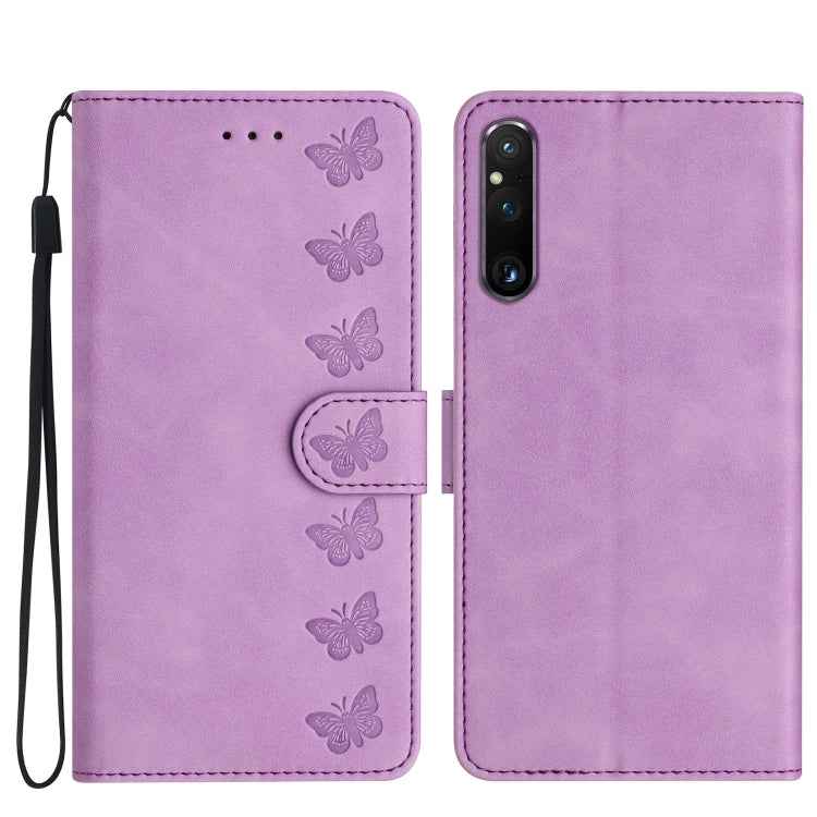 Seven Butterflies Embossed Leather Phone Case, For Sony Xperia 10 VI, For Sony Xperia 1 VI, For Sony Xperia 1 V 2023, For Sony Xperia 10 V 2023, For Sony Xperia 1 IV, For Sony Xperia L4, For Sony Xperia 5, For Sony Xperia L3