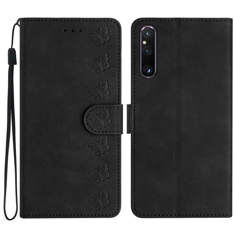 Seven Butterflies Embossed Leather Phone Case, For Sony Xperia 10 VI, For Sony Xperia 1 VI, For Sony Xperia 1 V 2023, For Sony Xperia 10 V 2023, For Sony Xperia 1 IV, For Sony Xperia L4, For Sony Xperia 5, For Sony Xperia L3