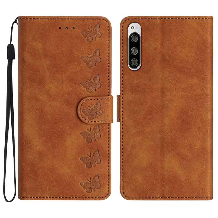 Seven Butterflies Embossed Leather Phone Case, For Sony Xperia 10 VI, For Sony Xperia 1 VI, For Sony Xperia 1 V 2023, For Sony Xperia 10 V 2023, For Sony Xperia 1 IV, For Sony Xperia L4, For Sony Xperia 5, For Sony Xperia L3