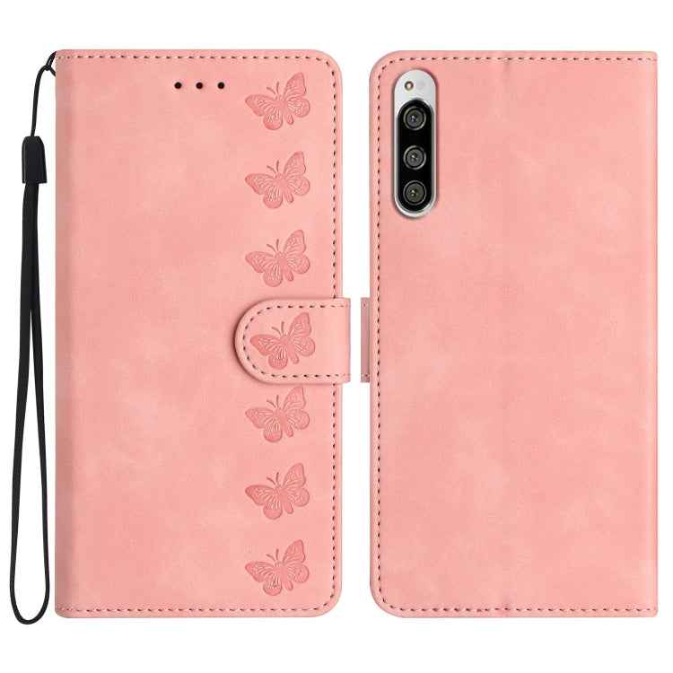 Seven Butterflies Embossed Leather Phone Case, For Sony Xperia 10 VI, For Sony Xperia 1 VI, For Sony Xperia 1 V 2023, For Sony Xperia 10 V 2023, For Sony Xperia 1 IV, For Sony Xperia L4, For Sony Xperia 5, For Sony Xperia L3