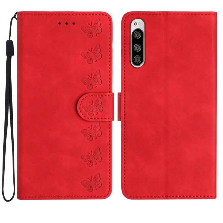Seven Butterflies Embossed Leather Phone Case, For Sony Xperia 10 VI, For Sony Xperia 1 VI, For Sony Xperia 1 V 2023, For Sony Xperia 10 V 2023, For Sony Xperia 1 IV, For Sony Xperia L4, For Sony Xperia 5, For Sony Xperia L3