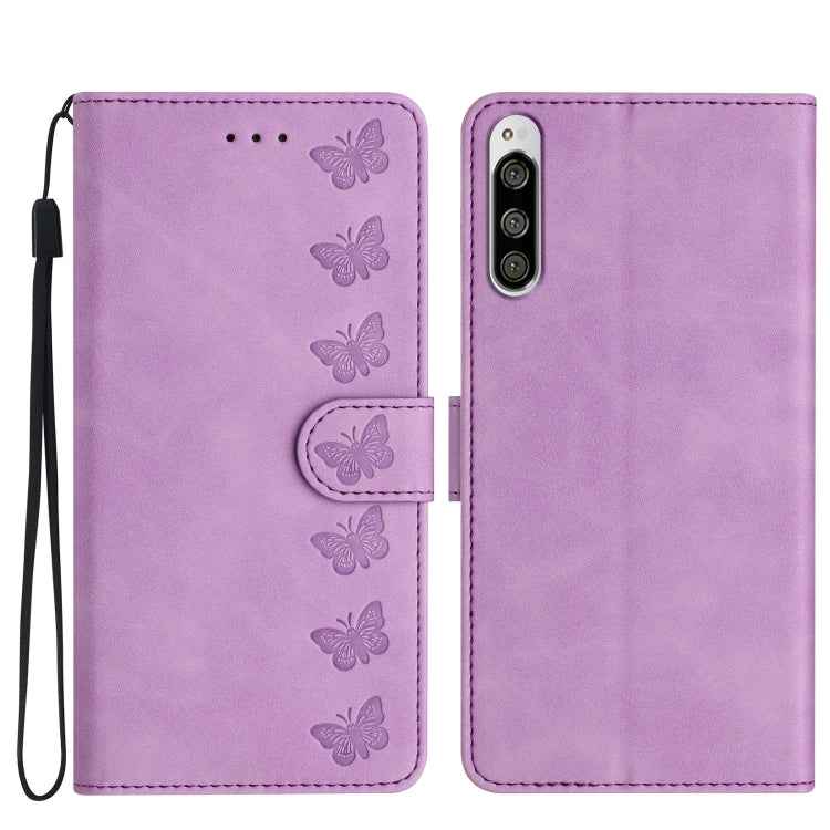 Seven Butterflies Embossed Leather Phone Case, For Sony Xperia 10 VI, For Sony Xperia 1 VI, For Sony Xperia 1 V 2023, For Sony Xperia 10 V 2023, For Sony Xperia 1 IV, For Sony Xperia L4, For Sony Xperia 5, For Sony Xperia L3