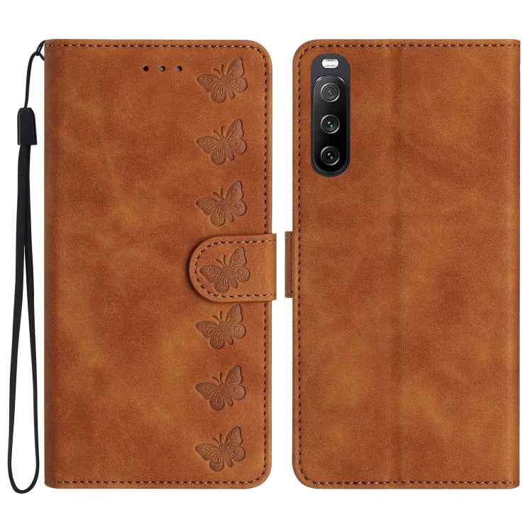 Seven Butterflies Embossed Leather Phone Case, For Sony Xperia 10 VI, For Sony Xperia 1 VI, For Sony Xperia 1 V 2023, For Sony Xperia 10 V 2023, For Sony Xperia 1 IV, For Sony Xperia L4, For Sony Xperia 5, For Sony Xperia L3