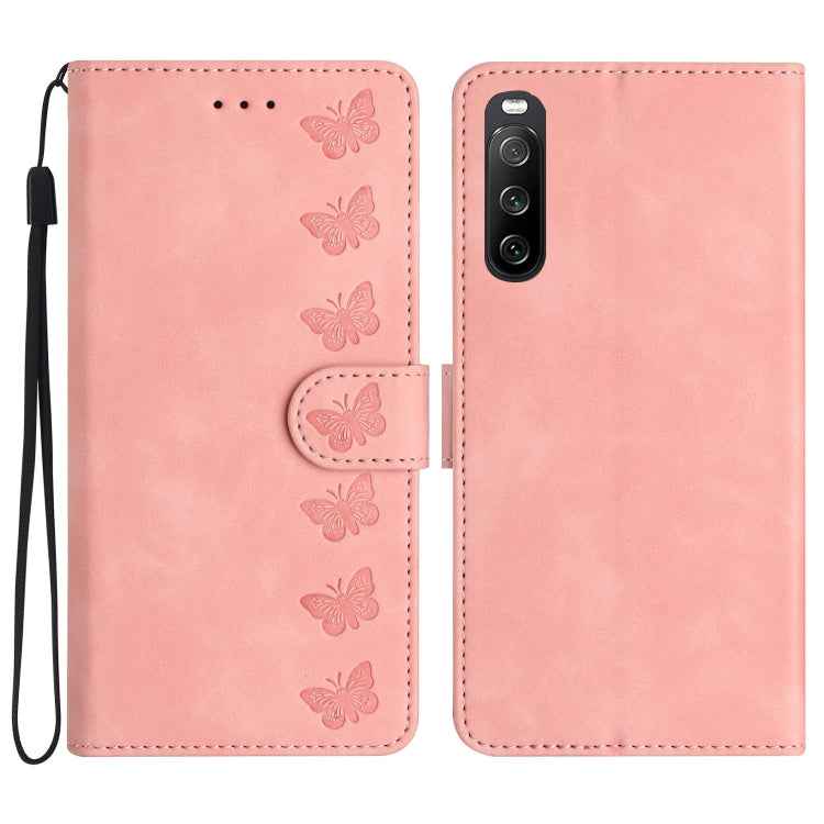 Seven Butterflies Embossed Leather Phone Case, For Sony Xperia 10 VI, For Sony Xperia 1 VI, For Sony Xperia 1 V 2023, For Sony Xperia 10 V 2023, For Sony Xperia 1 IV, For Sony Xperia L4, For Sony Xperia 5, For Sony Xperia L3