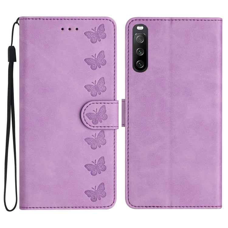 Seven Butterflies Embossed Leather Phone Case, For Sony Xperia 10 VI, For Sony Xperia 1 VI, For Sony Xperia 1 V 2023, For Sony Xperia 10 V 2023, For Sony Xperia 1 IV, For Sony Xperia L4, For Sony Xperia 5, For Sony Xperia L3