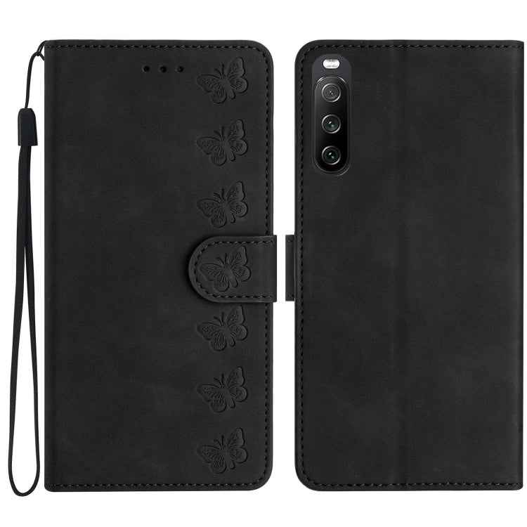 Seven Butterflies Embossed Leather Phone Case, For Sony Xperia 10 VI, For Sony Xperia 1 VI, For Sony Xperia 1 V 2023, For Sony Xperia 10 V 2023, For Sony Xperia 1 IV, For Sony Xperia L4, For Sony Xperia 5, For Sony Xperia L3
