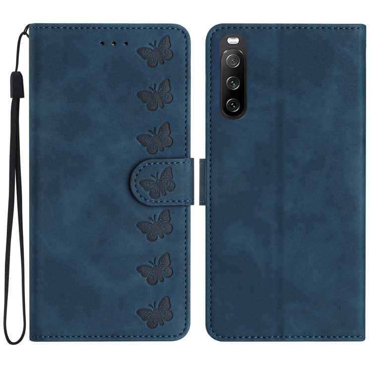 Seven Butterflies Embossed Leather Phone Case, For Sony Xperia 10 VI, For Sony Xperia 1 VI, For Sony Xperia 1 V 2023, For Sony Xperia 10 V 2023, For Sony Xperia 1 IV, For Sony Xperia L4, For Sony Xperia 5, For Sony Xperia L3