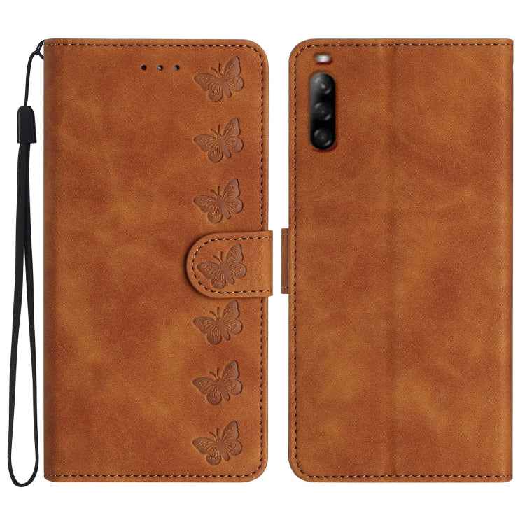 Seven Butterflies Embossed Leather Phone Case, For Sony Xperia 10 VI, For Sony Xperia 1 VI, For Sony Xperia 1 V 2023, For Sony Xperia 10 V 2023, For Sony Xperia 1 IV, For Sony Xperia L4, For Sony Xperia 5, For Sony Xperia L3