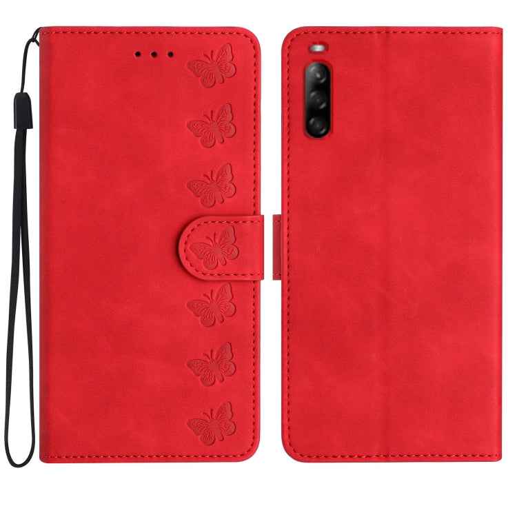 Seven Butterflies Embossed Leather Phone Case, For Sony Xperia 10 VI, For Sony Xperia 1 VI, For Sony Xperia 1 V 2023, For Sony Xperia 10 V 2023, For Sony Xperia 1 IV, For Sony Xperia L4, For Sony Xperia 5, For Sony Xperia L3