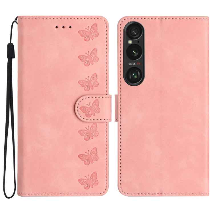 Seven Butterflies Embossed Leather Phone Case, For Sony Xperia 10 VI, For Sony Xperia 1 VI, For Sony Xperia 1 V 2023, For Sony Xperia 10 V 2023, For Sony Xperia 1 IV, For Sony Xperia L4, For Sony Xperia 5, For Sony Xperia L3