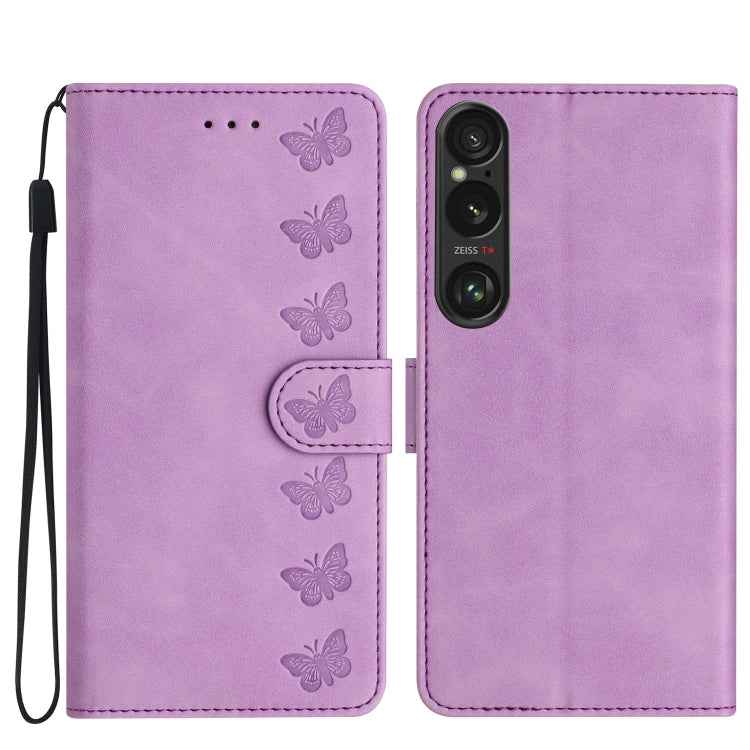 Seven Butterflies Embossed Leather Phone Case, For Sony Xperia 10 VI, For Sony Xperia 1 VI, For Sony Xperia 1 V 2023, For Sony Xperia 10 V 2023, For Sony Xperia 1 IV, For Sony Xperia L4, For Sony Xperia 5, For Sony Xperia L3