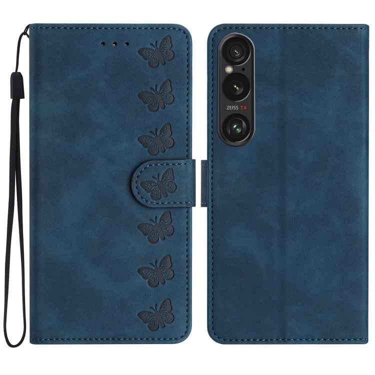 Seven Butterflies Embossed Leather Phone Case, For Sony Xperia 10 VI, For Sony Xperia 1 VI, For Sony Xperia 1 V 2023, For Sony Xperia 10 V 2023, For Sony Xperia 1 IV, For Sony Xperia L4, For Sony Xperia 5, For Sony Xperia L3