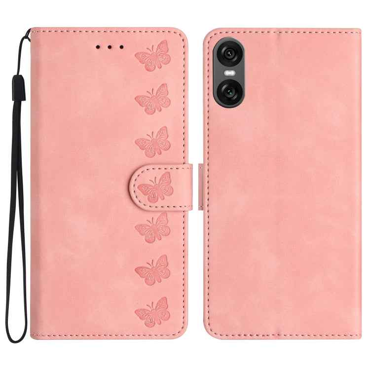 Seven Butterflies Embossed Leather Phone Case, For Sony Xperia 10 VI, For Sony Xperia 1 VI, For Sony Xperia 1 V 2023, For Sony Xperia 10 V 2023, For Sony Xperia 1 IV, For Sony Xperia L4, For Sony Xperia 5, For Sony Xperia L3