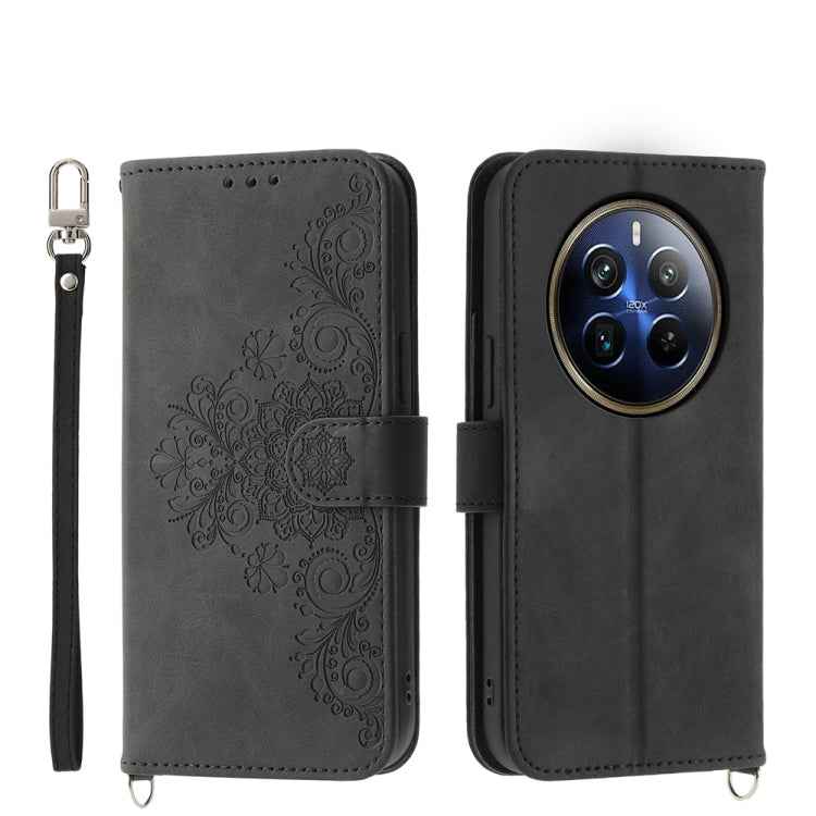 Skin Feel Flowers Embossed Wallet Leather Phone Case, For Realme GT 6 Global, For Realme 12 5G, For Realme 12+, For Realme 12 Pro+, For Realme 11 4G, For Realme 11 5G, For Realme C53, For Realme 11 Pro 5G / 11 Pro+ 5G