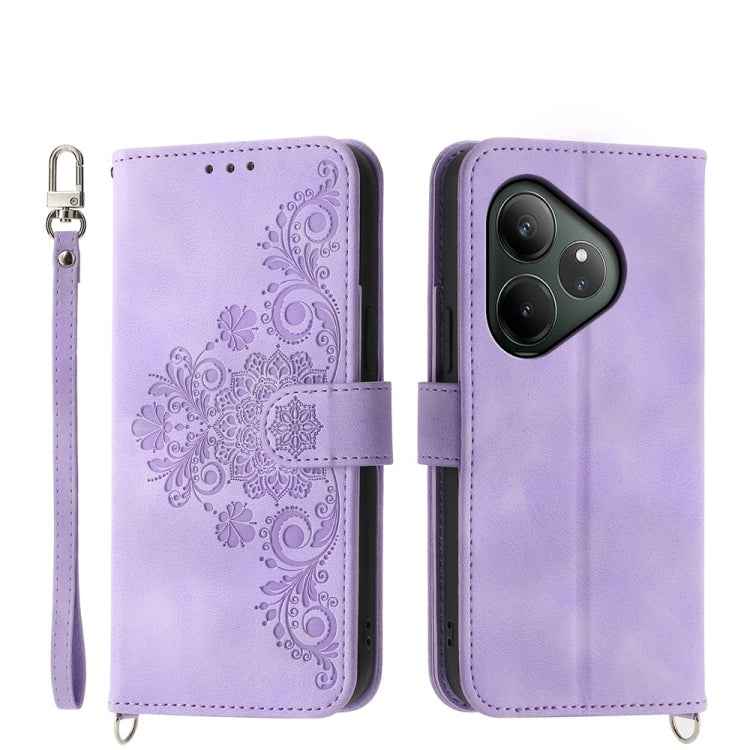 Skin Feel Flowers Embossed Wallet Leather Phone Case, For Realme GT 6 Global, For Realme 12 5G, For Realme 12+, For Realme 12 Pro+, For Realme 11 4G, For Realme 11 5G, For Realme C53, For Realme 11 Pro 5G / 11 Pro+ 5G