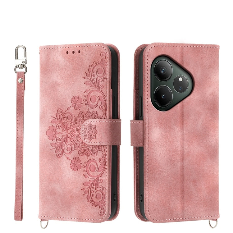 Skin Feel Flowers Embossed Wallet Leather Phone Case, For Realme C75 / Realme 14x, For Realme 13+, For Realme 13 Pro / 13 Pro+ Global, For Realme GT 6 Global, For Realme 12 5G, For Realme 12+, For Realme 12 Pro+, For Realme 11 4G, For Realme 11 5G