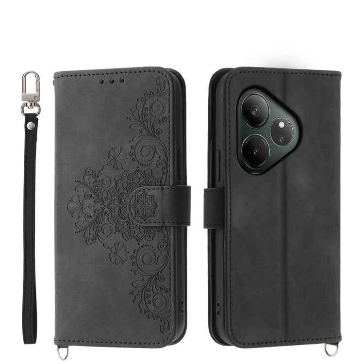 Skin Feel Flowers Embossed Wallet Leather Phone Case, For Realme GT 6 Global, For Realme 12 5G, For Realme 12+, For Realme 12 Pro+, For Realme 11 4G, For Realme 11 5G, For Realme C53, For Realme 11 Pro 5G / 11 Pro+ 5G