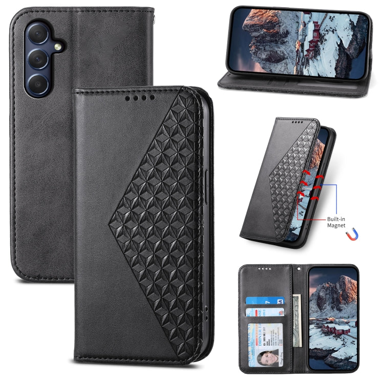 Cubic Grid Calf Texture Magnetic Leather Phone Case