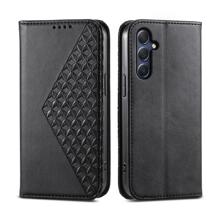 Cubic Grid Calf Texture Magnetic Leather Phone Case