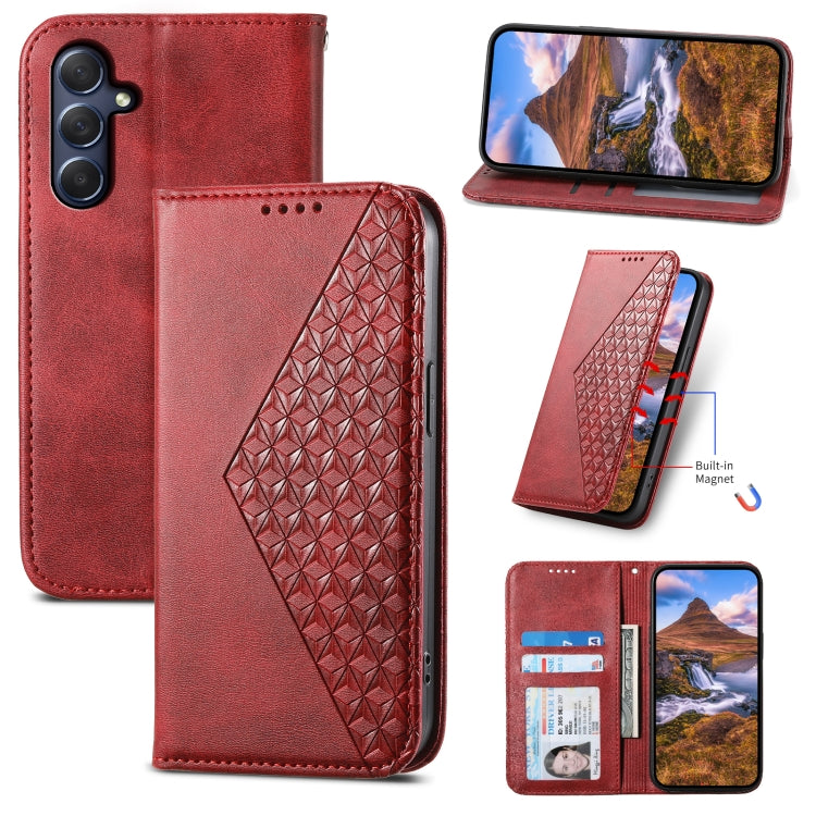 Cubic Grid Calf Texture Magnetic Leather Phone Case