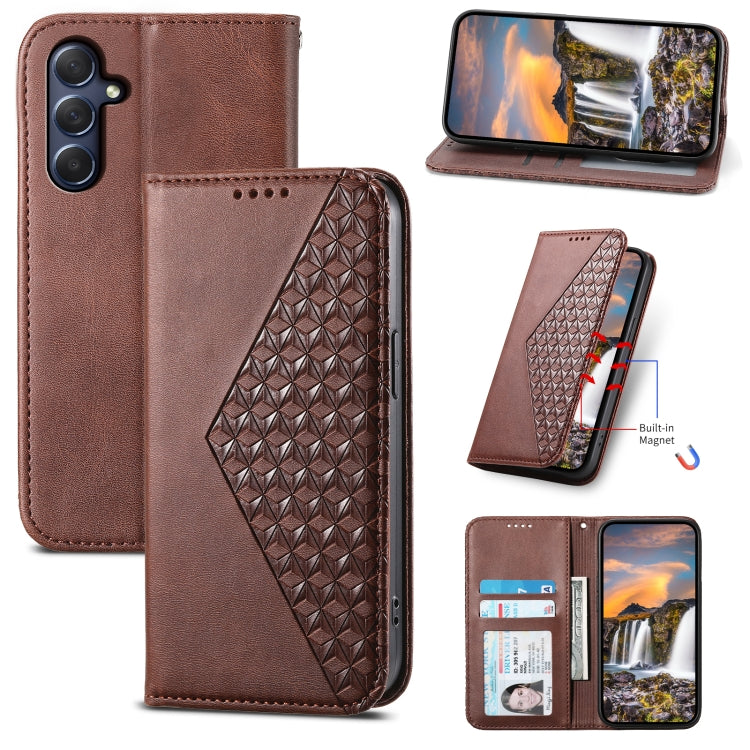 Cubic Grid Calf Texture Magnetic Leather Phone Case