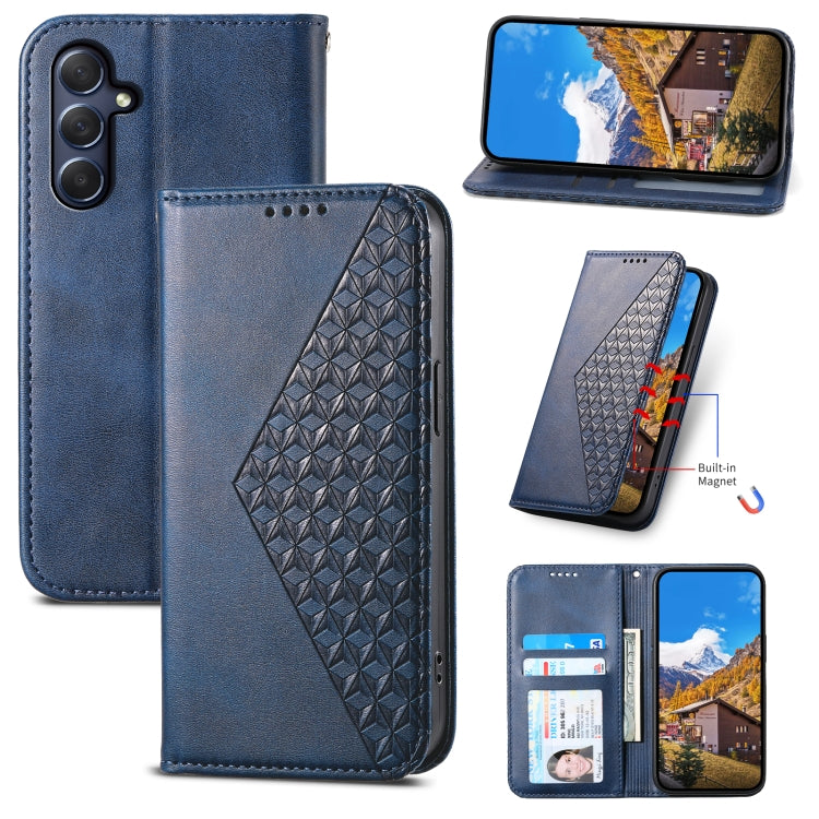 Cubic Grid Calf Texture Magnetic Leather Phone Case