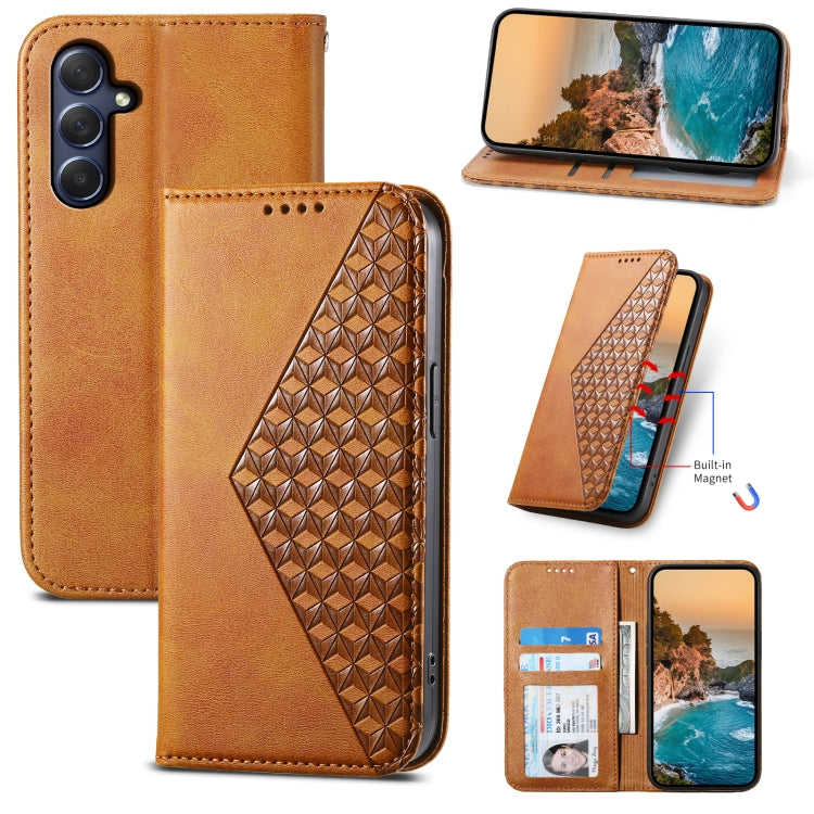 Cubic Grid Calf Texture Magnetic Leather Phone Case