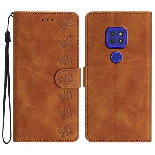 Seven Butterflies Embossed Leather Phone Case, For Motorola Moto G9, For Motorola Moto E 2020, For Motorola Edge+ 2020, For Motorola Moto G8 Play, For Motorola One Action, For Motorola Moto E6 Play, For Motorola Moto G7 Power
