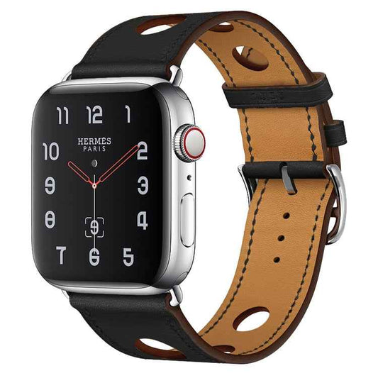 Leather Three Holes Replacement Strap Watchband, For Apple Watch Series 8&7 41mm / SE 2&6&SE&5&4 40mm / 3&2&1 38mm, For Apple Watch Series 7 45mm / 6 & SE & 5 & 4 44mm / 3 & 2 & 1 42mm, For Apple Watch Series 7 41mm / 6 & SE & 5 & 4 40mm / 3 & 2 & 1 38...